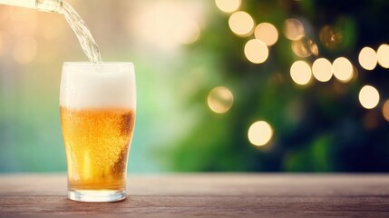 Pouring a refreshing beer into a frosty glass at a festive setting