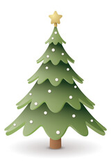 3D decorated Christmas tree isolated on white background graphic illustration.