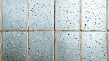 Condensation forms on glass tiles, creating visually striking pattern of droplets