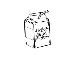 Hand drawn Halloween drink box with jack o lantern illustration simple outline.