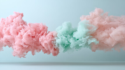 Soft pink and teal ink plumes collide, creating dreamy atmosphere of color and texture
