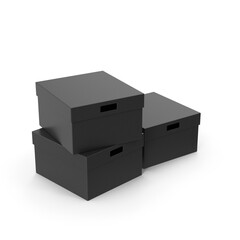 Collection of modern black packaging boxes in different sizes