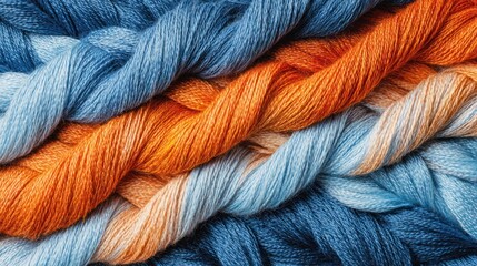Colorful Yarn Threads in Blue Orange and Beige Natural Fibers for Knitting and Craft Projects