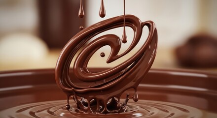 Chocolate Swirl Sculpture with Dripping Drops and Rippling Pool, Sweet Indulgence