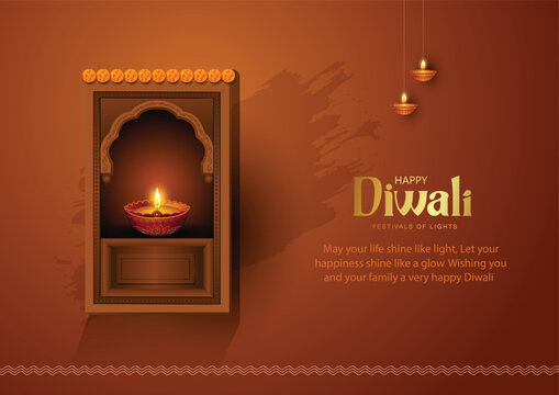 Indian festival of lights Happy Diwali, holiday Background, Diwali celebration greeting card, abstract vector illustration design.