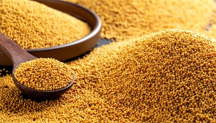 Close-up of golden, small seed-like grains