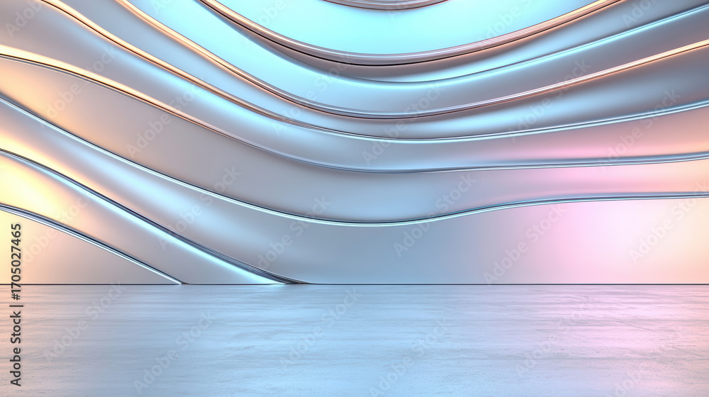 Poster smooth gradient wall with flowing curves and soft lighting creates serene atmosphere