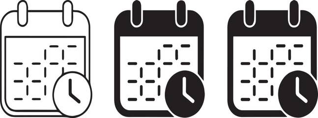 Calendar and Clock Icon Set: Appointment Scheduling, Time Management, and Deadline Symbol

