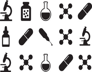 Science, Medical, and Chemistry Icon Set: Vector Symbols for Laboratory and Pharmacy