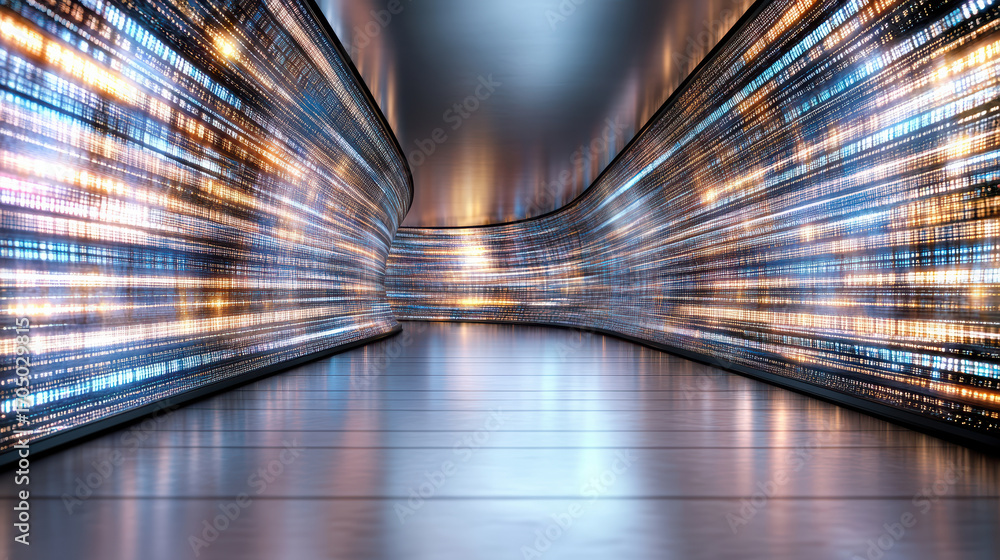 Aufkleber futuristic corridor with glowing lights and digital patterns creating dynamic atmosphere