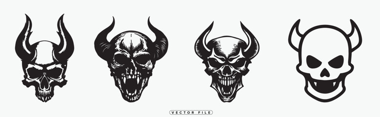 Fototapeta premium Intense devil skull illustrations for tattoo designs or Halloween themes