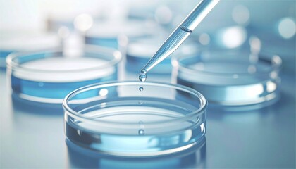 ペトリ皿に滴る液体。AI生成の医療、研究、科学実験コンセプト