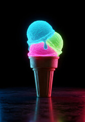 Neon Ice Cream Cone Vibrant Colors Dessert Summer Treat Delightful
