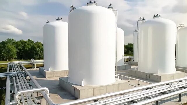 Large White Industrial Tanks for Storing Natural Gas.
