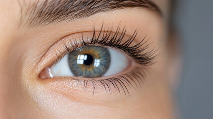 Obraz premium Close up of eye showcasing detailed eyelashes and vibrant iris colors, highlighting beauty