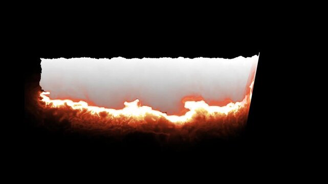 fire and flames burning torn paper grunge edge with alpha channel 