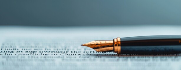 Fountain pen resting on financial document for business and writing concept
