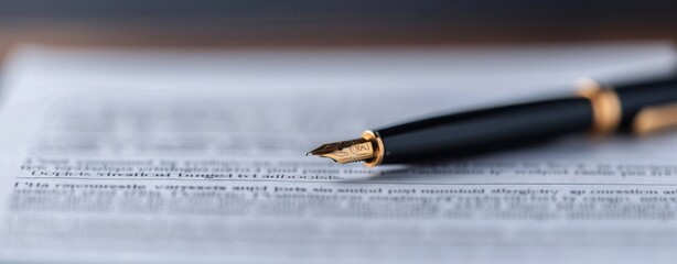 Fountain pen resting on financial document for business and writing concept