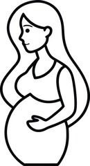 pregnant woman outline icon holding belly.