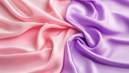 Obraz premium Photo of a pink and lavender satin fabric with folds, symbolizing the beauty of the moment. Web banner with copy space on the right.