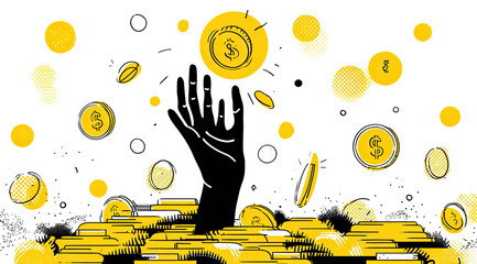 Falling gold coins on a pile of coins