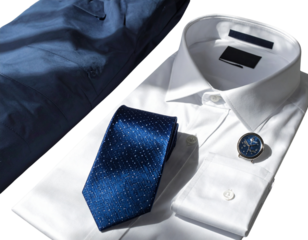 Casual Necktie with Shirt and Lapel Pin isolated on transparent background PNG