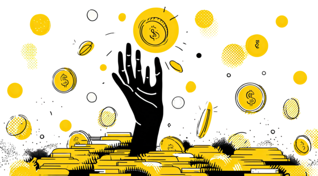 Falling gold coins on a pile of coins