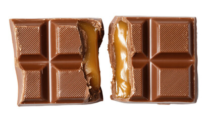 Broken caramel chocolate bar, top view