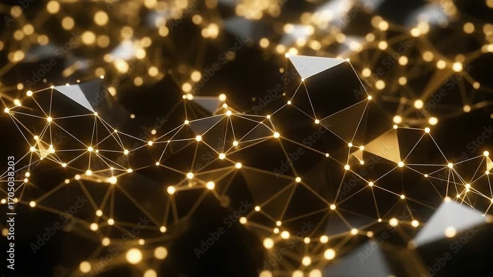 Poster abstract network of glowing connections and geometric shapes in dark background