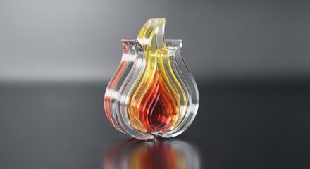 Transparent Flame Sculpture with Layered Colors on a Dark Background