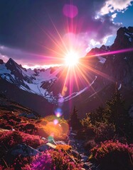 Obraz premium Mountain sunrise with vibrant colors