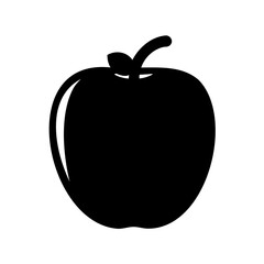 Black Apple Silhouette with Stem and Leaf on a White Background