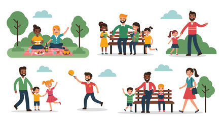 Fototapeta premium Diverse families and friends enjoying outdoor park activities together
