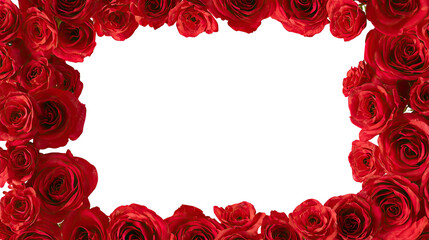Red rose border framing a black background.  A dense arrangement of vibrant red roses forms a frame around a large black space.  The roses are clustered closely together