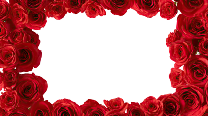 Red rose border framing a black background.  A dense arrangement of vibrant red roses forms a frame around a large black space.  The roses are clustered closely together