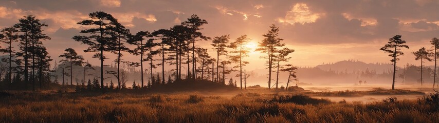 Obraz premium Sunrise over a misty bog