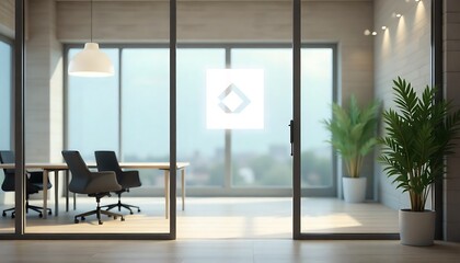 office interior with a minimalistic design featuring a logo on a frosted glass wall, Minimal Elegant Crease Line Pattern Vector Background, created with generative ai