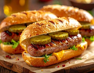 Grilled Hot Dogs with Pickles in Buns