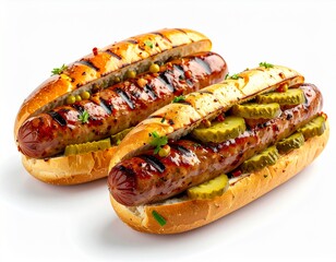 Grilled Hot Dogs with Pickles in Buns