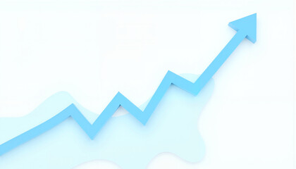 Blue upward trend line chart on light background, copy space    