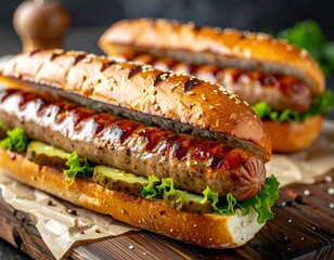 Grilled Hot Dogs with Pickles in Buns