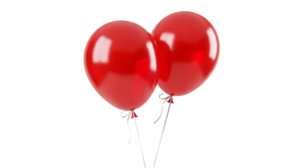 Two red balloons with white ribbons isolated on a transparent background