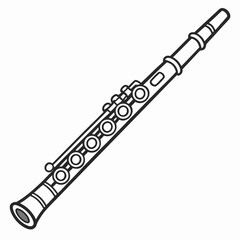 A simple black and white line art illustration of a concert flute on a white background