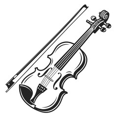 Obraz premium A stylized black and white illustration of a violin and bow on a white background