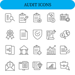 Collection of audit and finance related icons for business and accounting