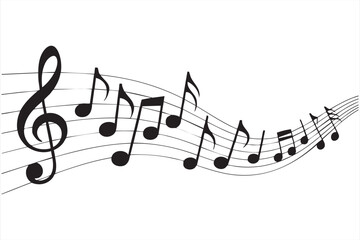 Vector illustration of music notes icon with sound symbol representing melody, rhythm, and audio for creative design, entertainment, concert, and multimedia projects