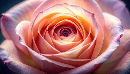 Obraz premium A close-up view of a rose's exquisite details, showcasing its soft peachy-orange hues and delicate petals.