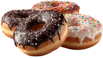 Selection of Donuts with Chocolate and Sugar Toppings