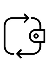 Wallet with circular arrows representing transaction. Wallet icon with money transfer arrows. Icon of a wallet with exchange arrows.