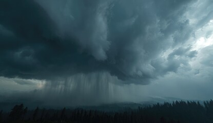 Massive storm clouds, rain, dark sky